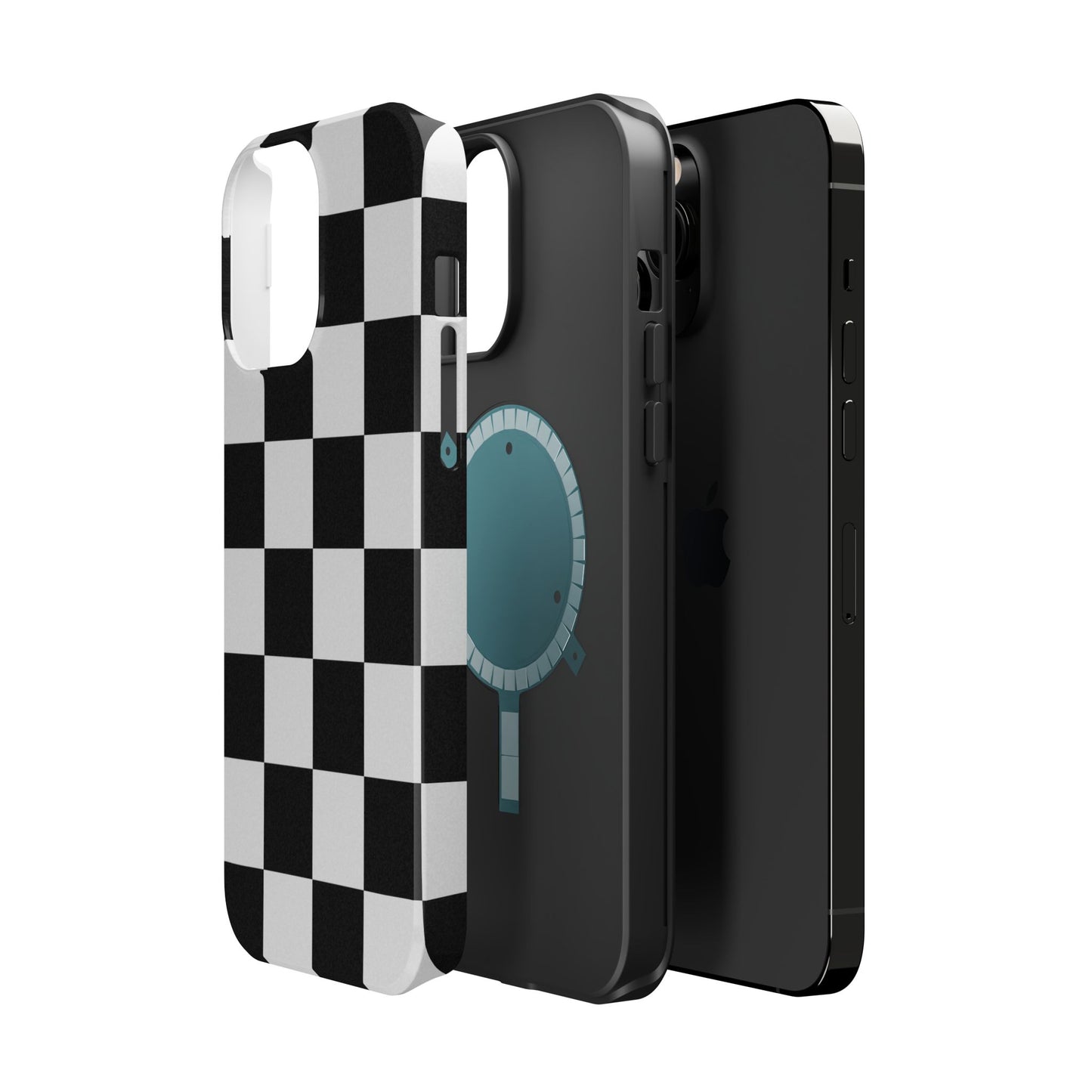 Black & White Checkered Magnetic Impact Phone Case — Shockproof, Wireless Charging Compatible