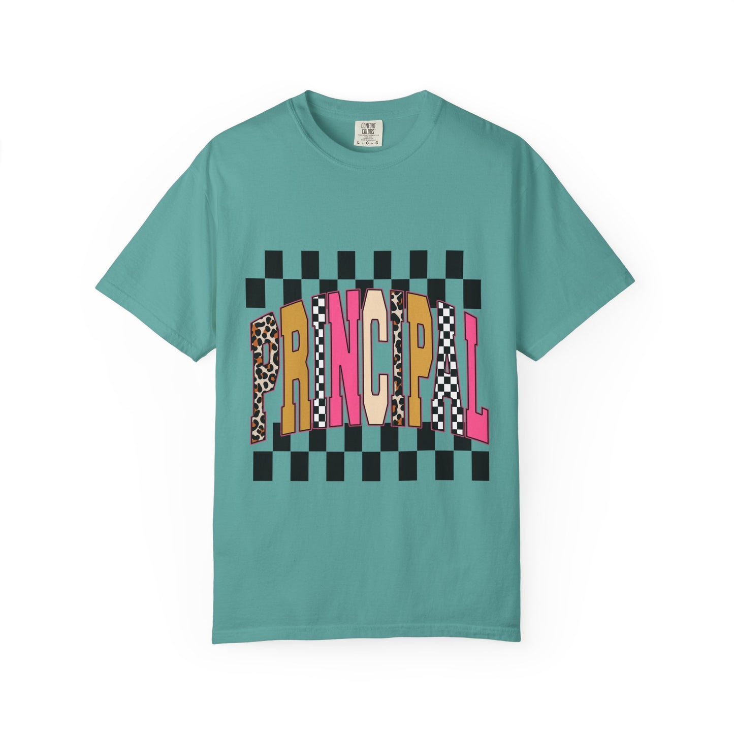 Principal Bow Stripe T‑Shirt — Cute Pink & Navy Teacher Tee