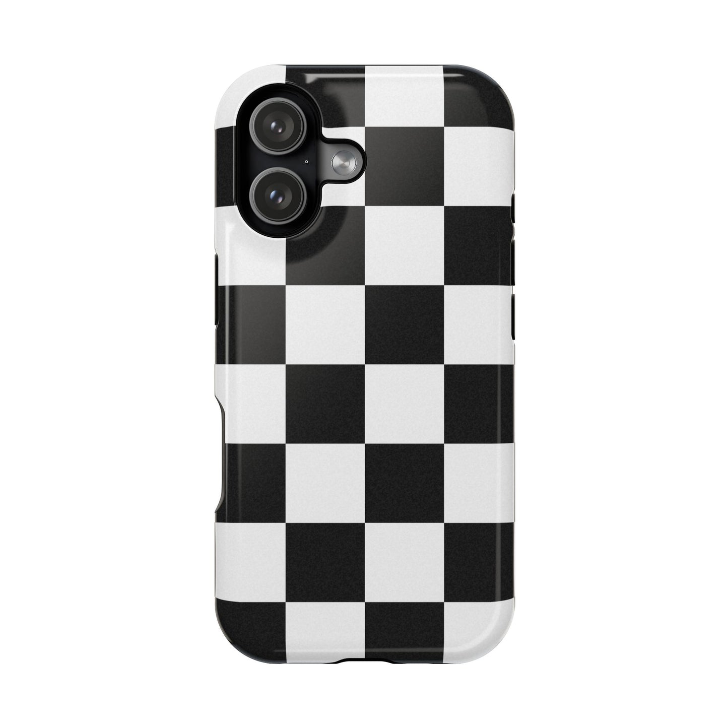 Black & White Checkered Magnetic Impact Phone Case — Shockproof, Wireless Charging Compatible