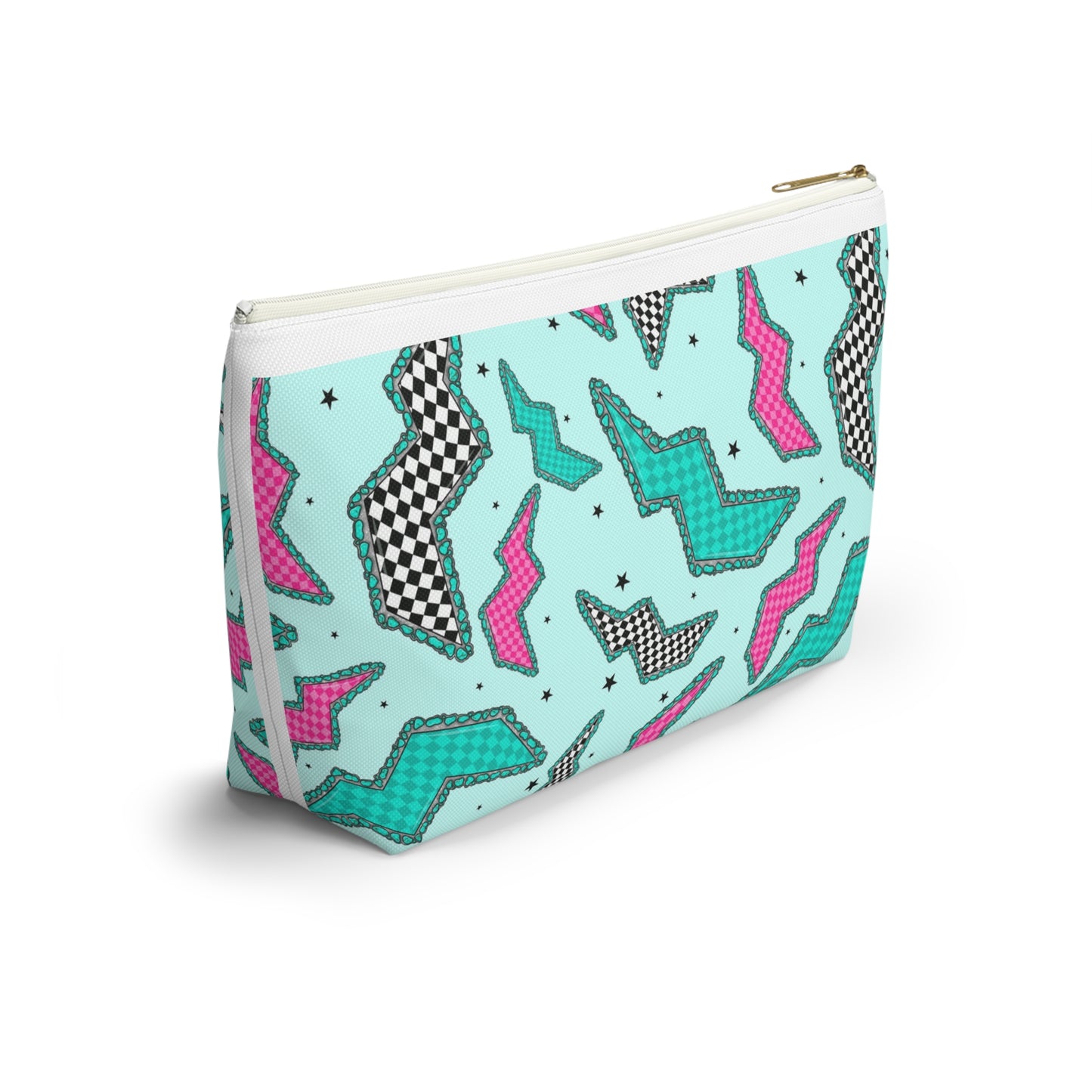 Retro 80s Geometric Accessory Pouch – T‑Bottom Makeup & Travel Zip Bag