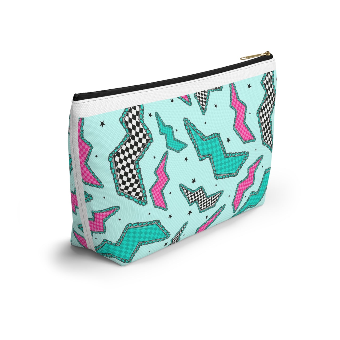 Retro 80s Geometric Accessory Pouch – T‑Bottom Makeup & Travel Zip Bag