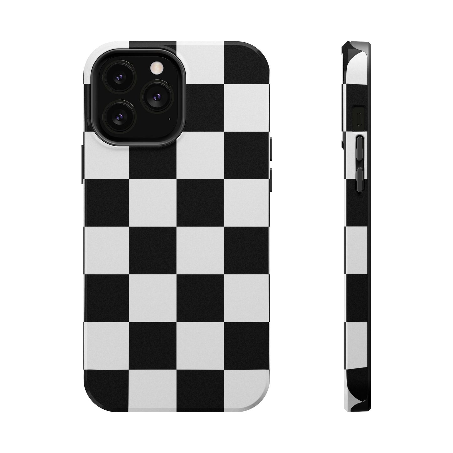 Black & White Checkered Magnetic Impact Phone Case — Shockproof, Wireless Charging Compatible