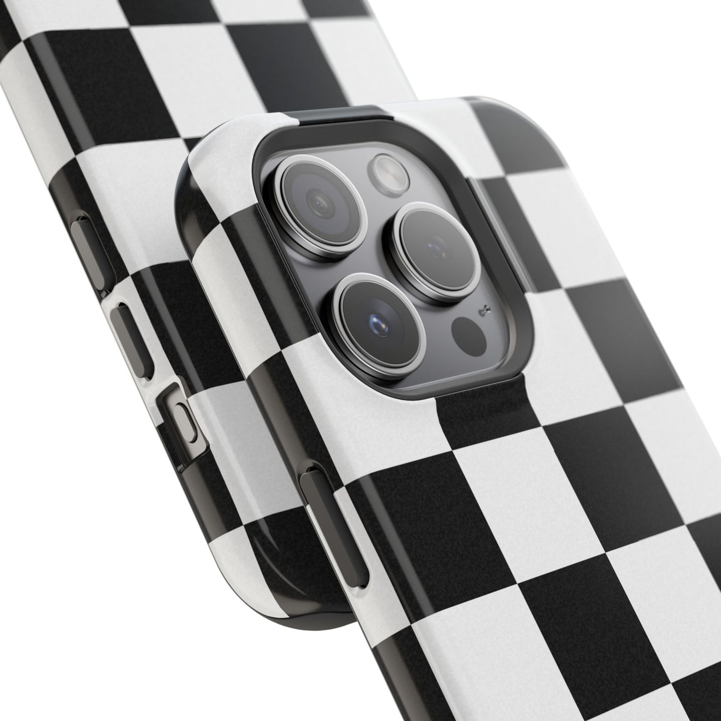 Black & White Checkered Magnetic Impact Phone Case — Shockproof, Wireless Charging Compatible