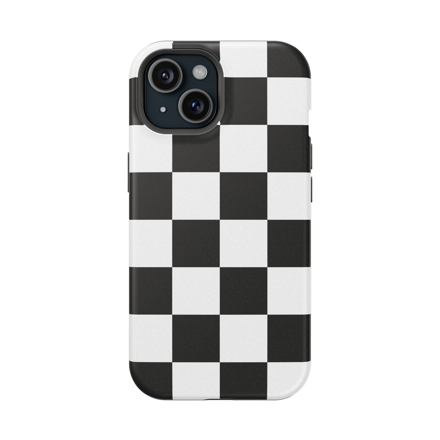 Black & White Checkered Magnetic Impact Phone Case — Shockproof, Wireless Charging Compatible