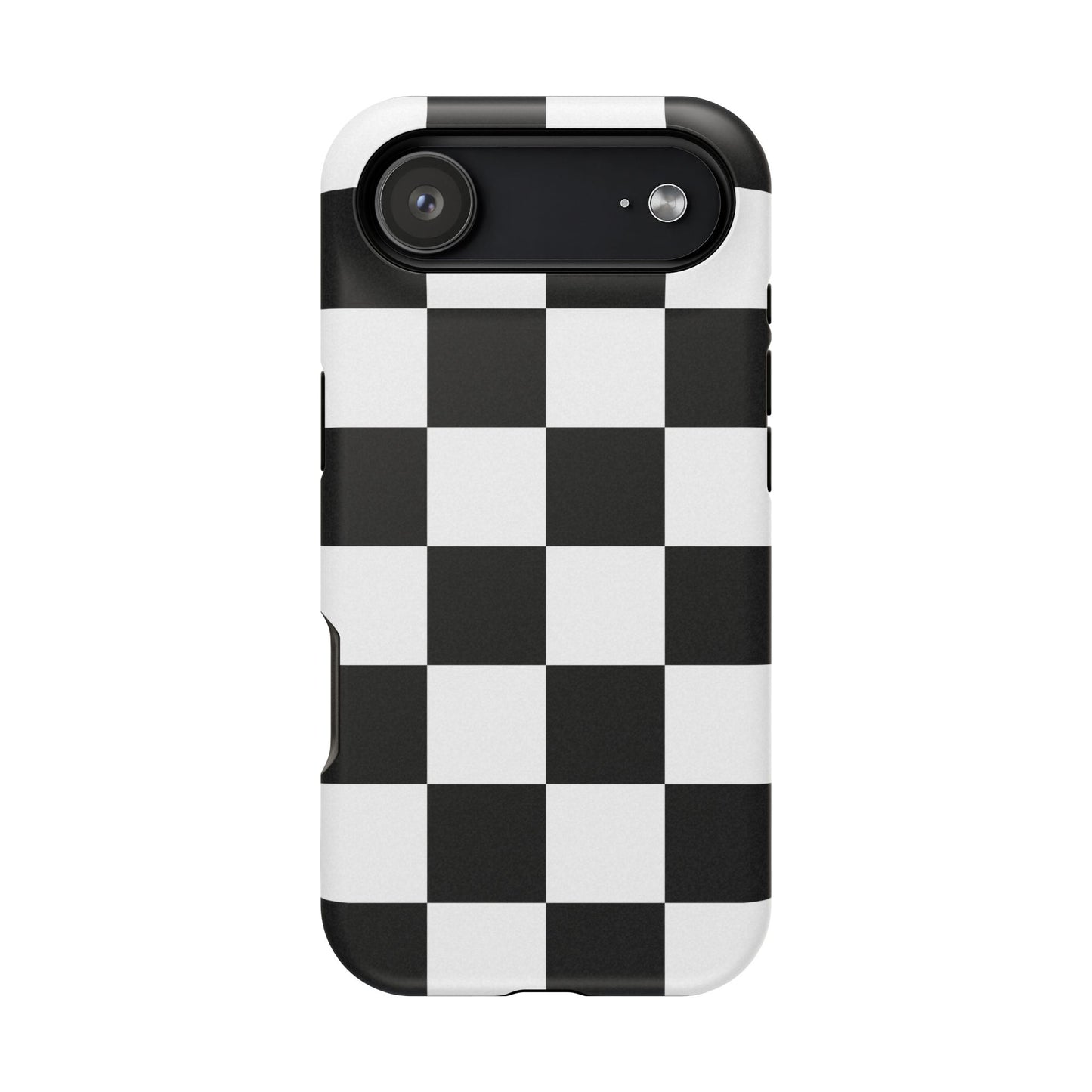 Black & White Checkered Magnetic Impact Phone Case — Shockproof, Wireless Charging Compatible