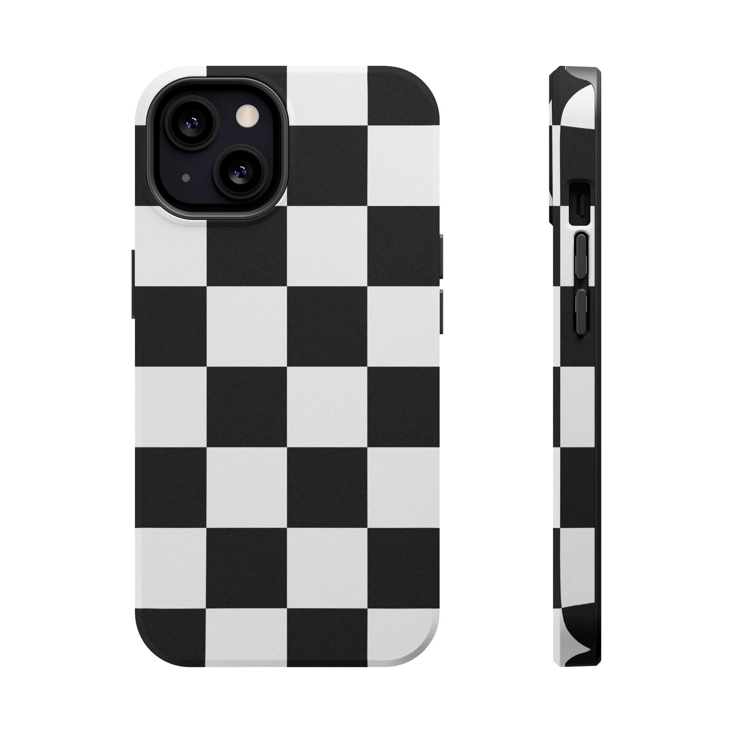 Black & White Checkered Magnetic Impact Phone Case — Shockproof, Wireless Charging Compatible