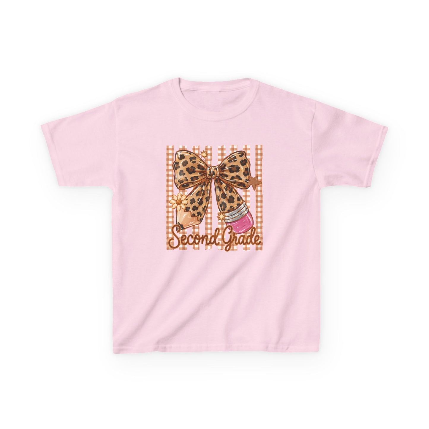 Second Grade Leopard Bow Kids Tee