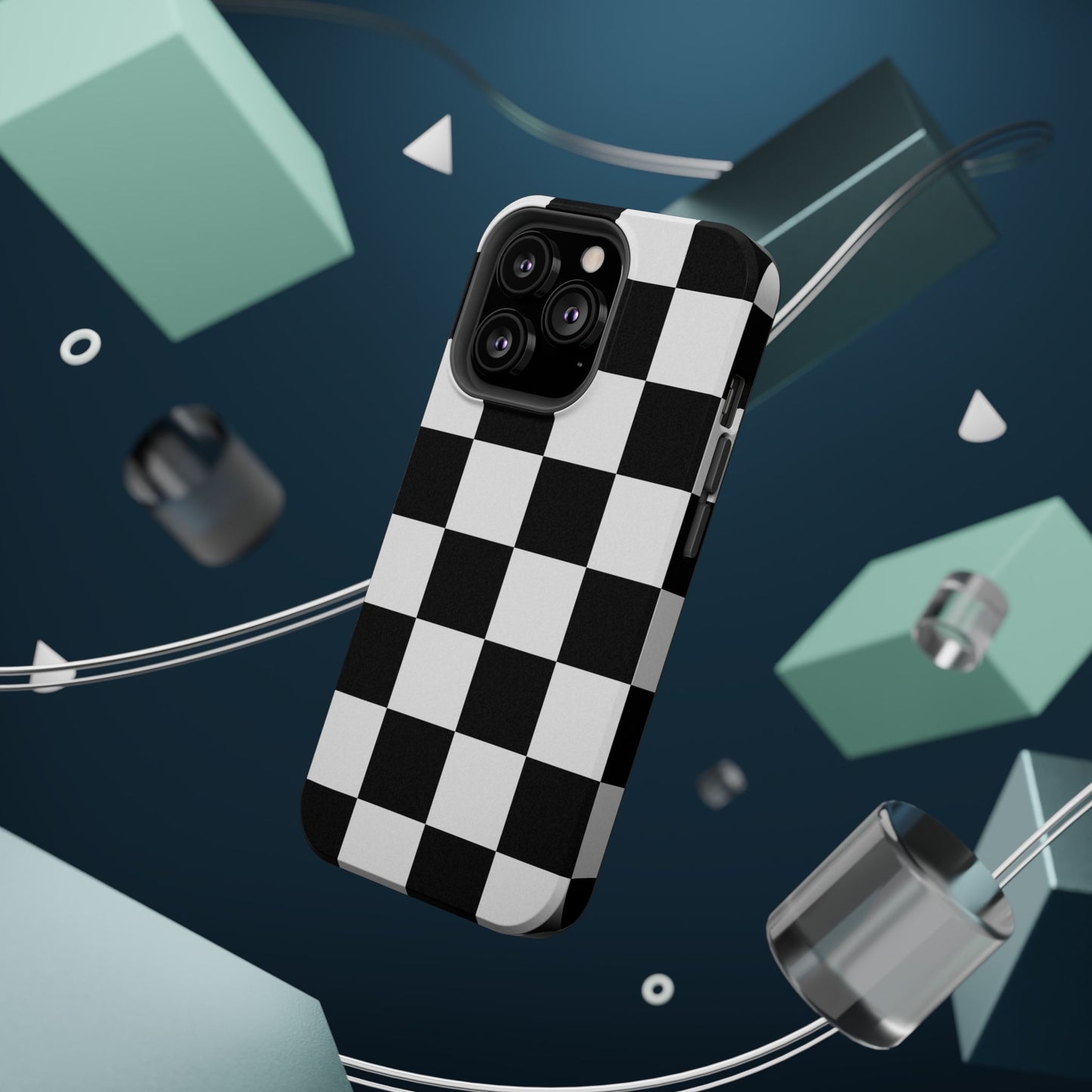 Black & White Checkered Magnetic Impact Phone Case — Shockproof, Wireless Charging Compatible