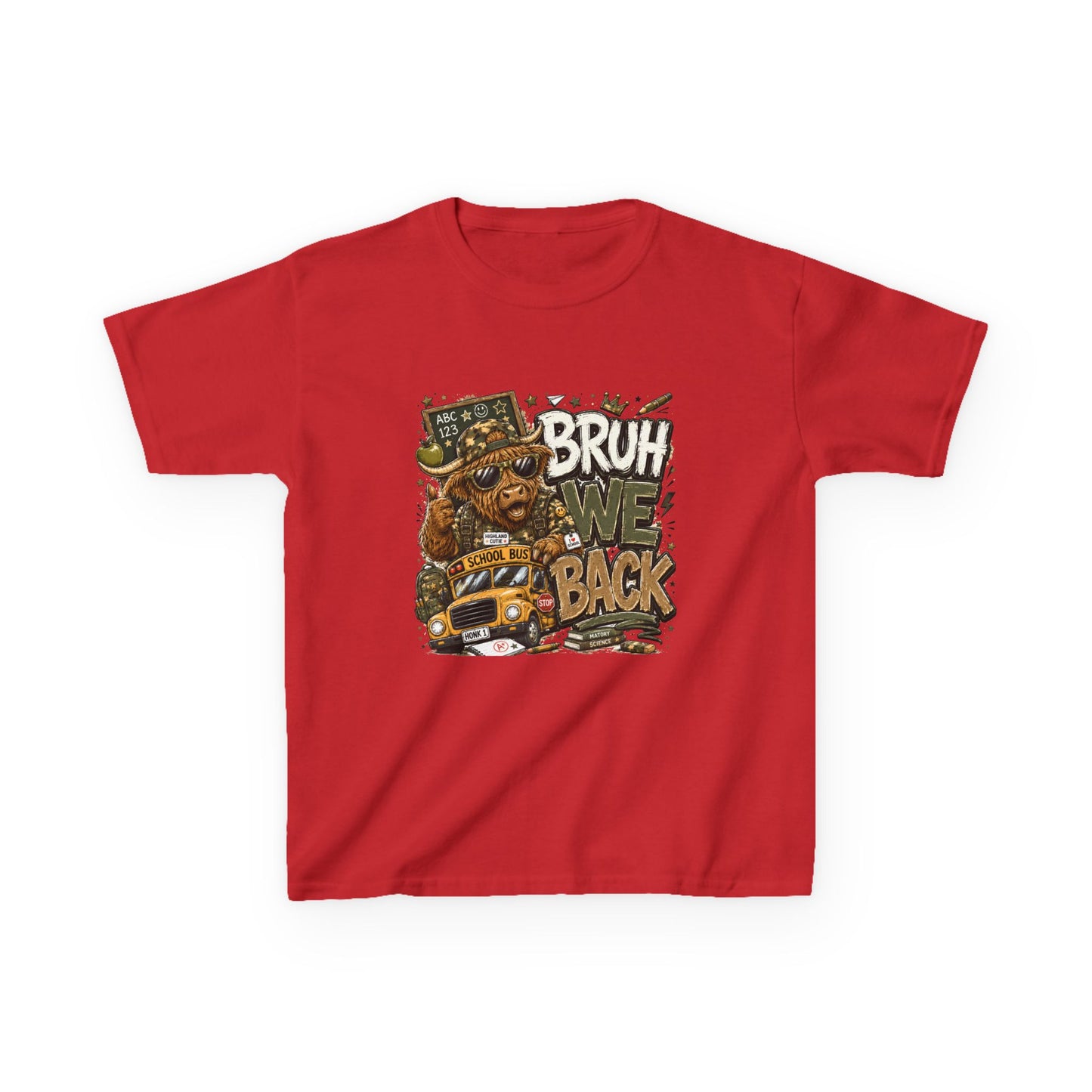 Kids Tee — 'Bruh We Back' Highland Cow Graphic
