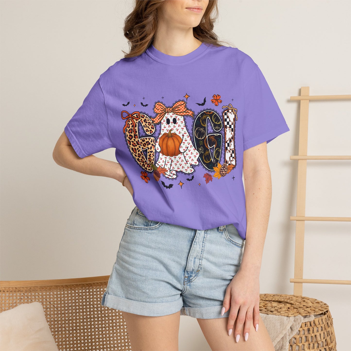 Halloween "Gigi" T-Shirt — Pumpkin, Leopard & Mask Fall Tee