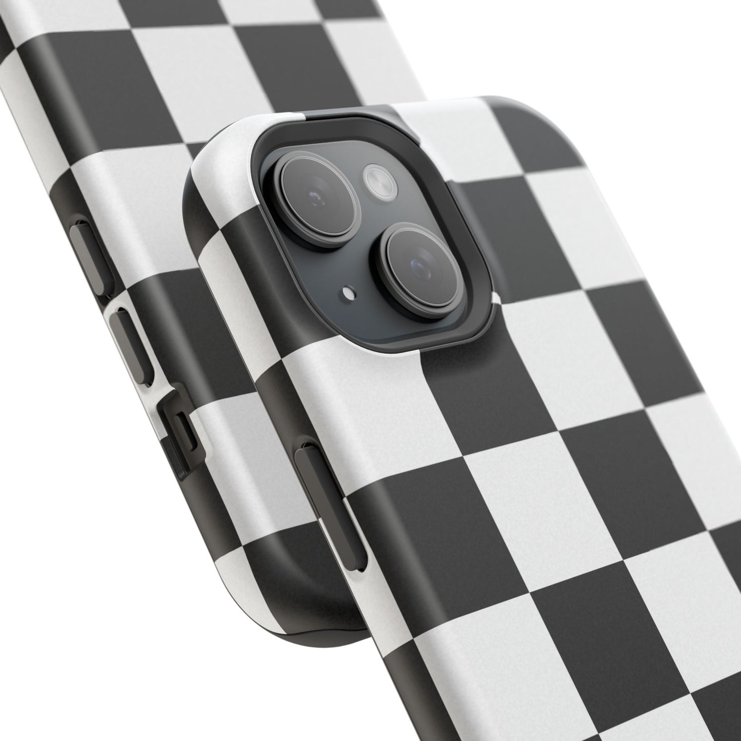 Black & White Checkered Magnetic Impact Phone Case — Shockproof, Wireless Charging Compatible