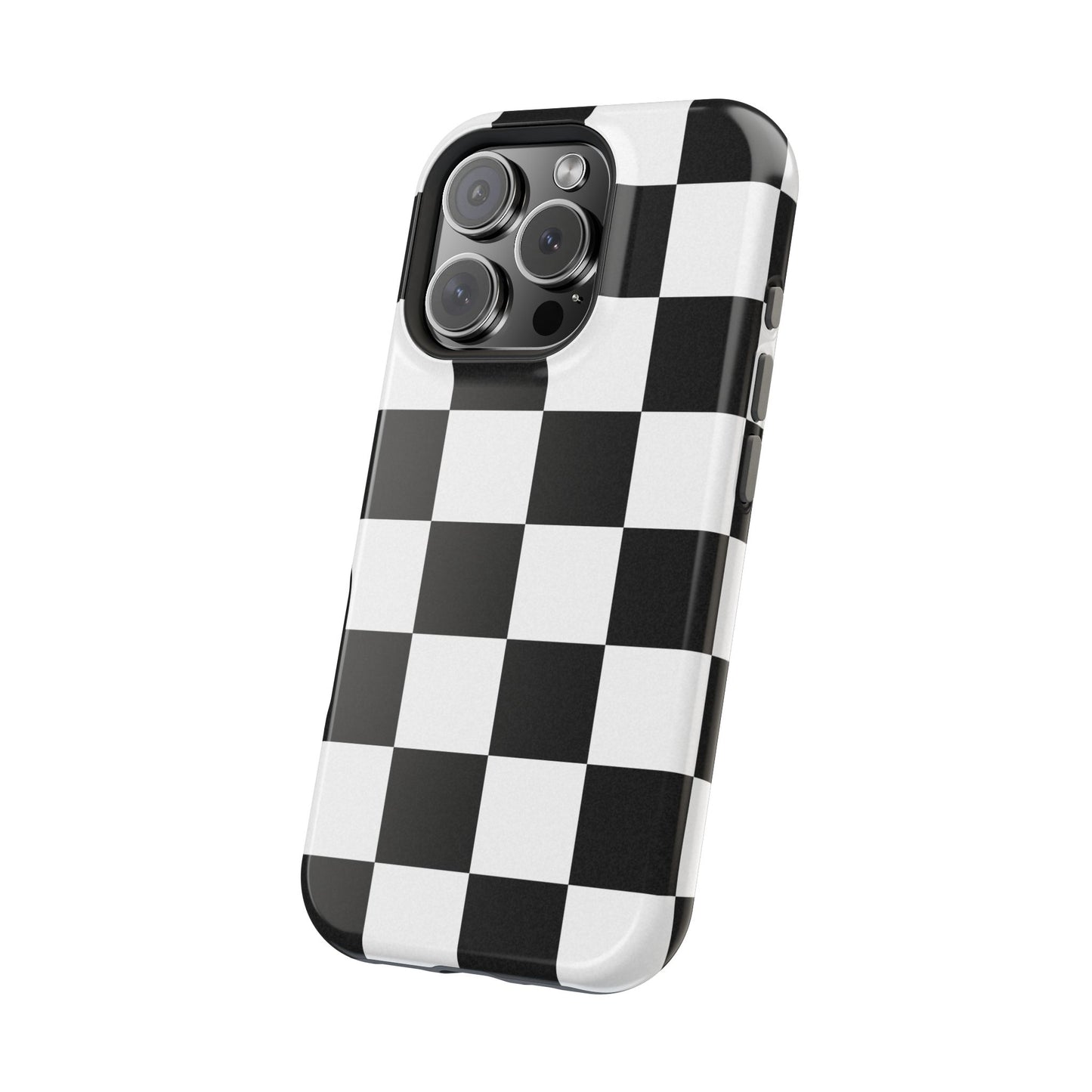 Black & White Checkered Magnetic Impact Phone Case — Shockproof, Wireless Charging Compatible