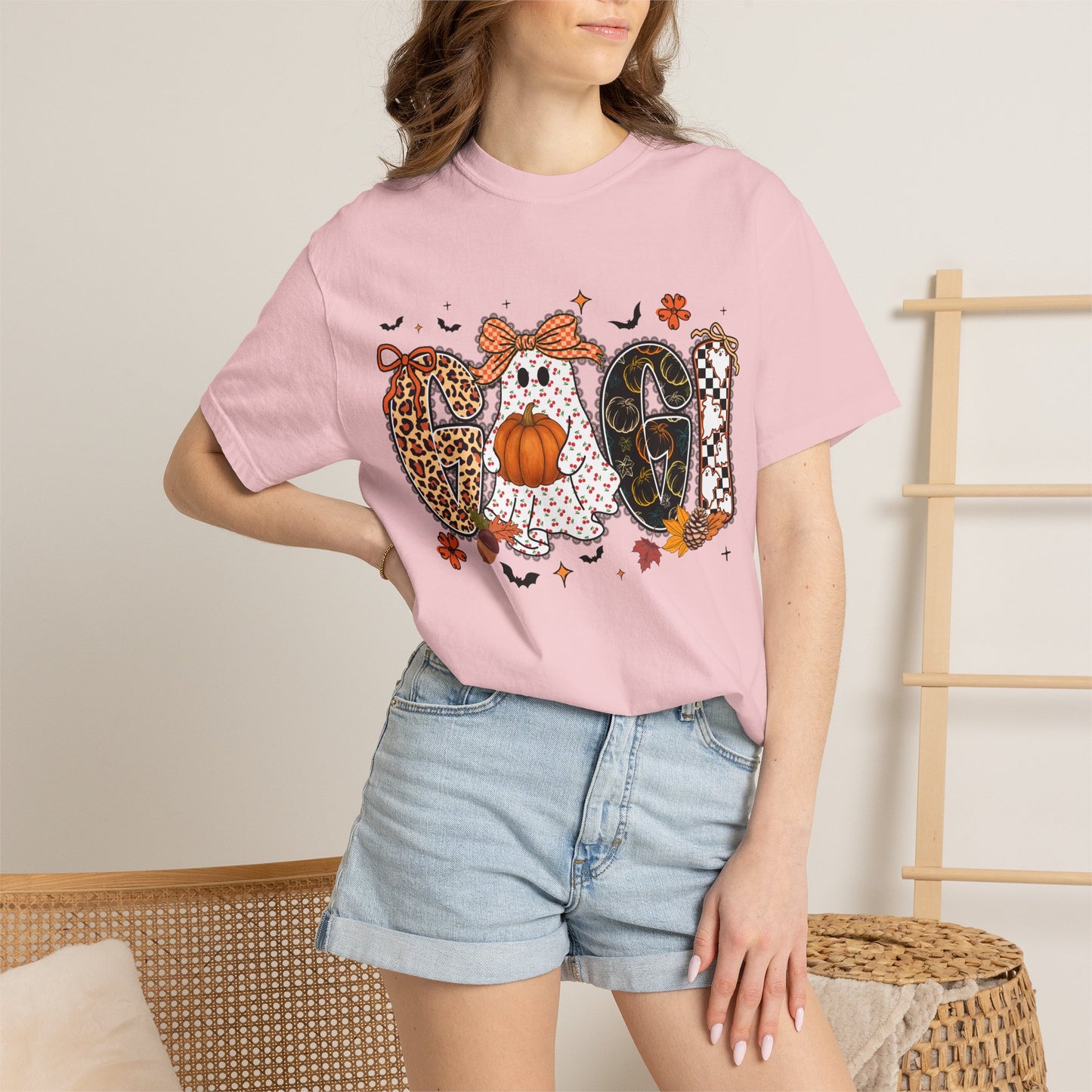 Halloween "Gigi" T-Shirt — Pumpkin, Leopard & Mask Fall Tee
