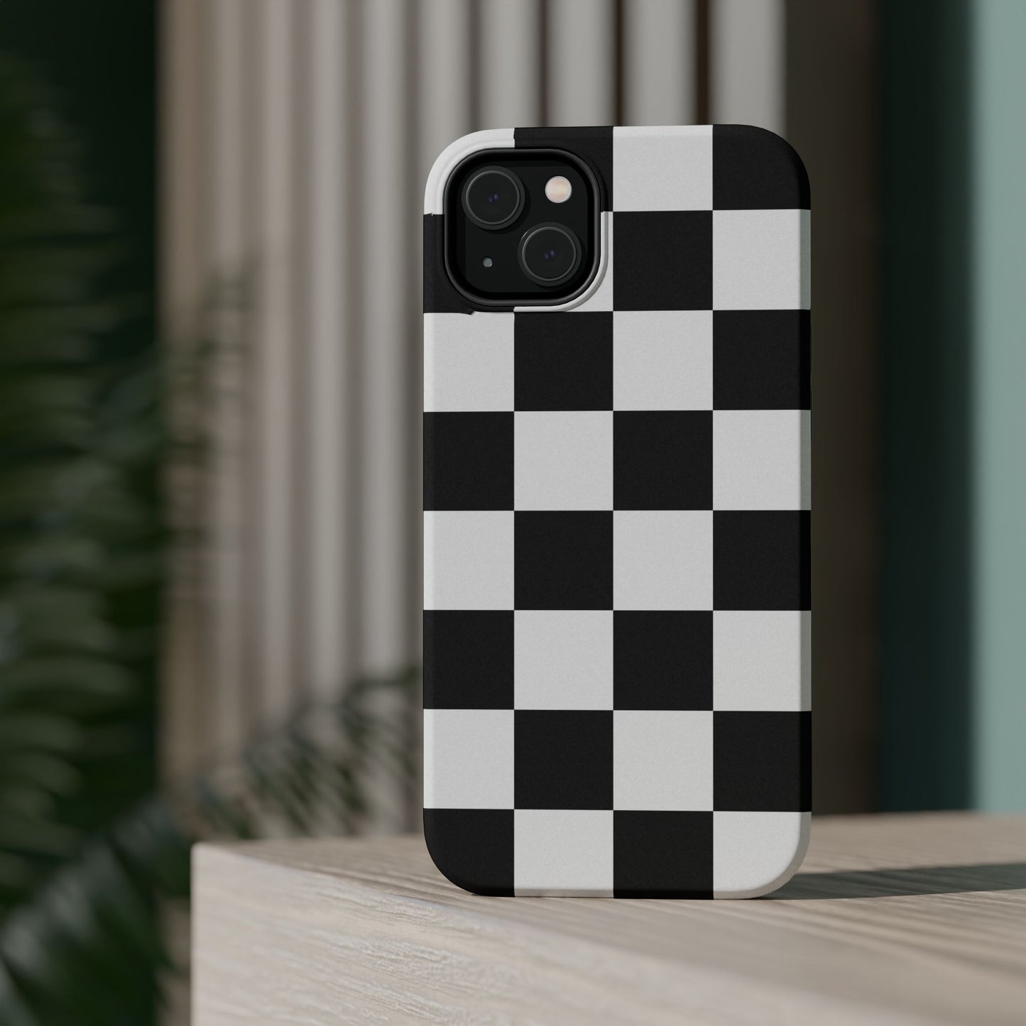 Black & White Checkered Magnetic Impact Phone Case — Shockproof, Wireless Charging Compatible