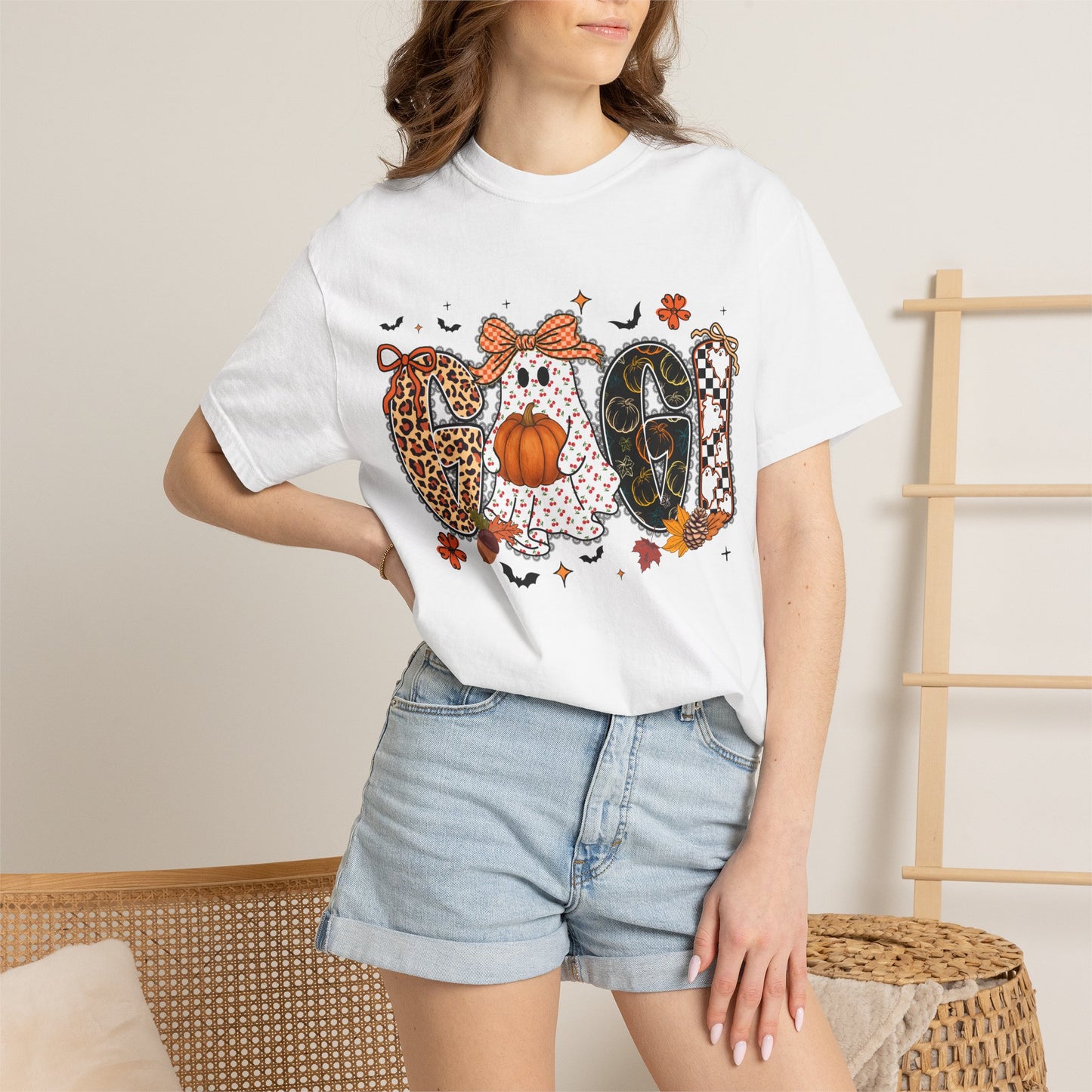Halloween "Gigi" T-Shirt — Pumpkin, Leopard & Mask Fall Tee