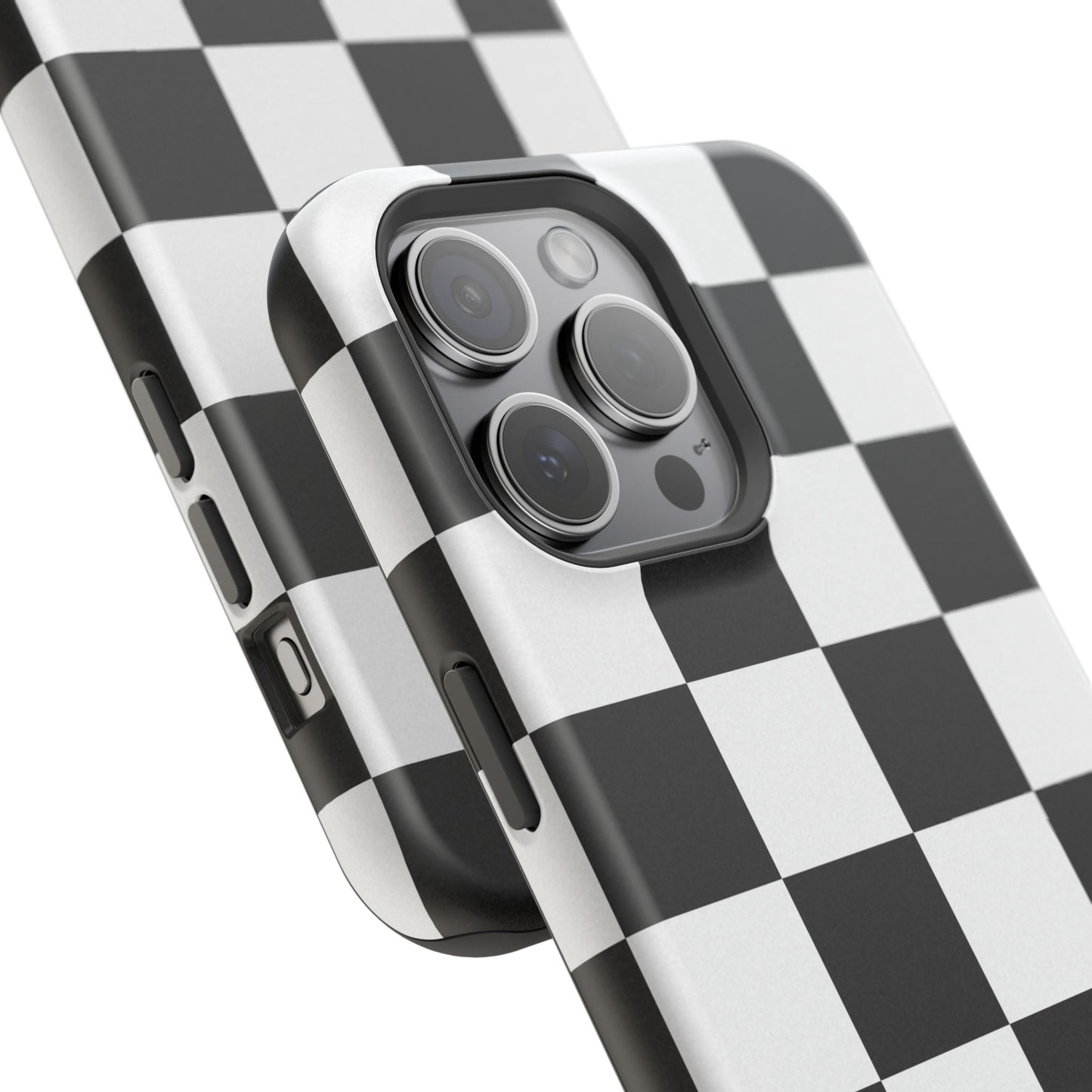 Black & White Checkered Magnetic Impact Phone Case — Shockproof, Wireless Charging Compatible