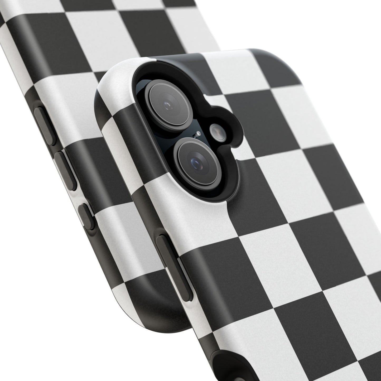 Black & White Checkered Magnetic Impact Phone Case — Shockproof, Wireless Charging Compatible