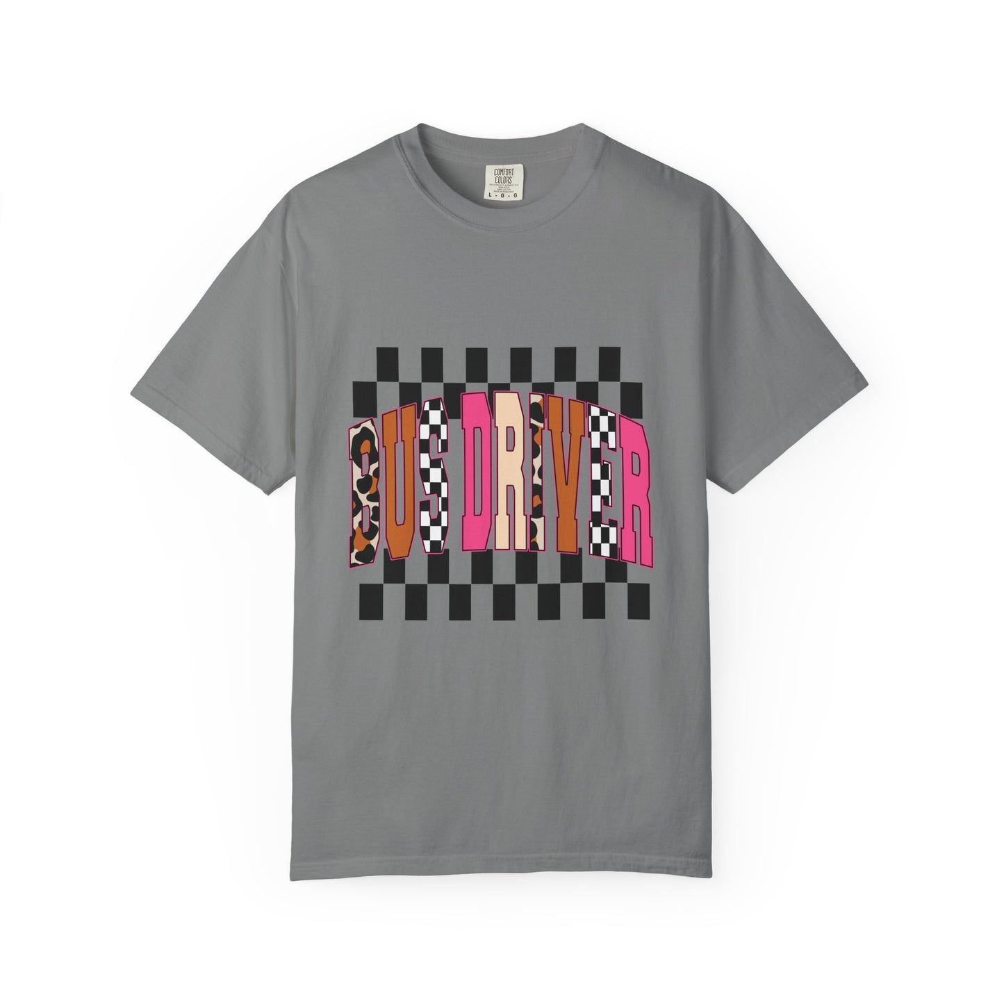 T-Shirt — 'Bus Driver' Checkerboard Graphic Tee (Retro Skate/Punk Vibe)