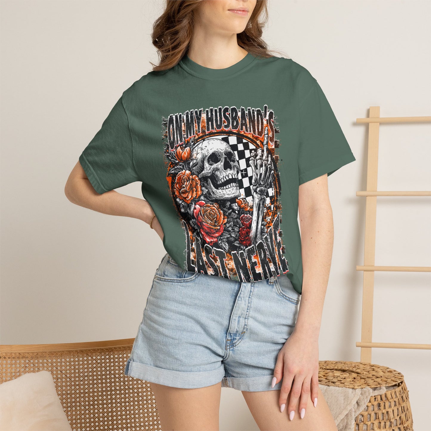 Easy Nerve T-Shirt — Skull, Roses & Racing Flag Graphic Tee