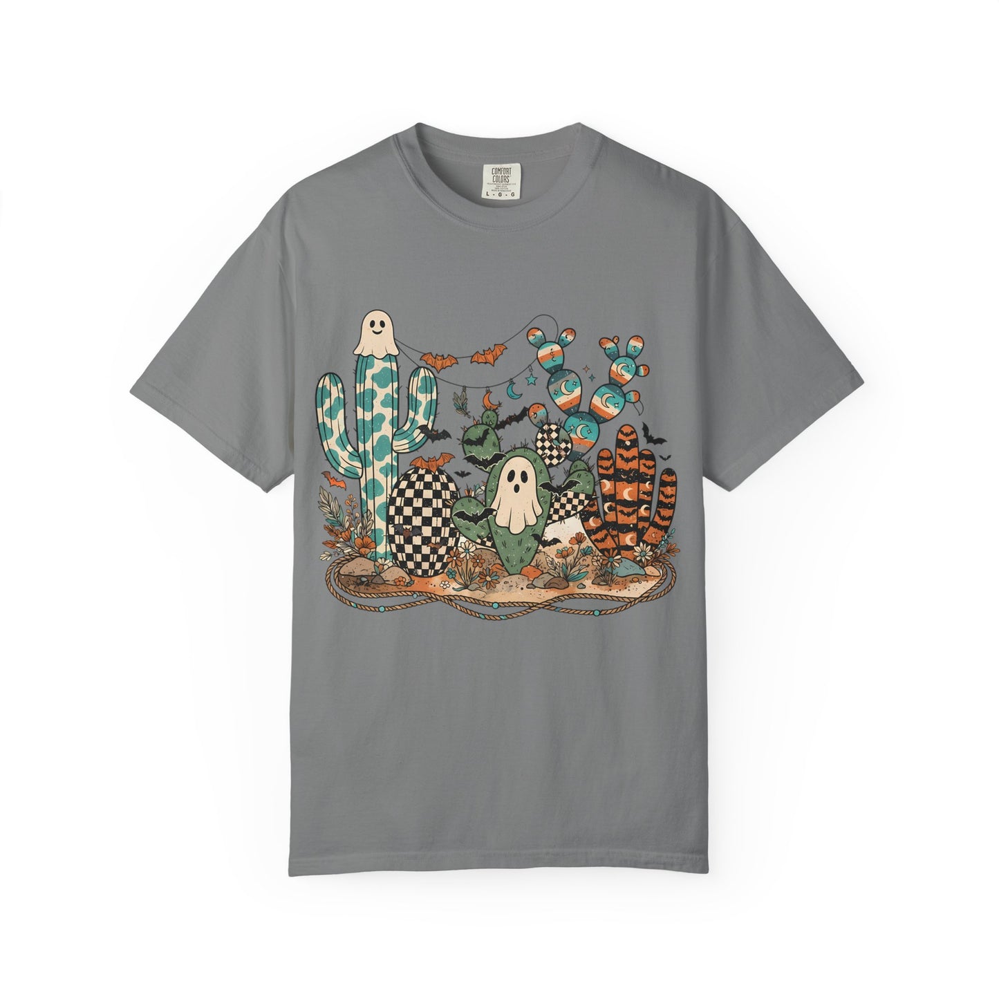 Cactus Patch Halloween T-Shirt — Whimsical Ghosts & Desert Succulents