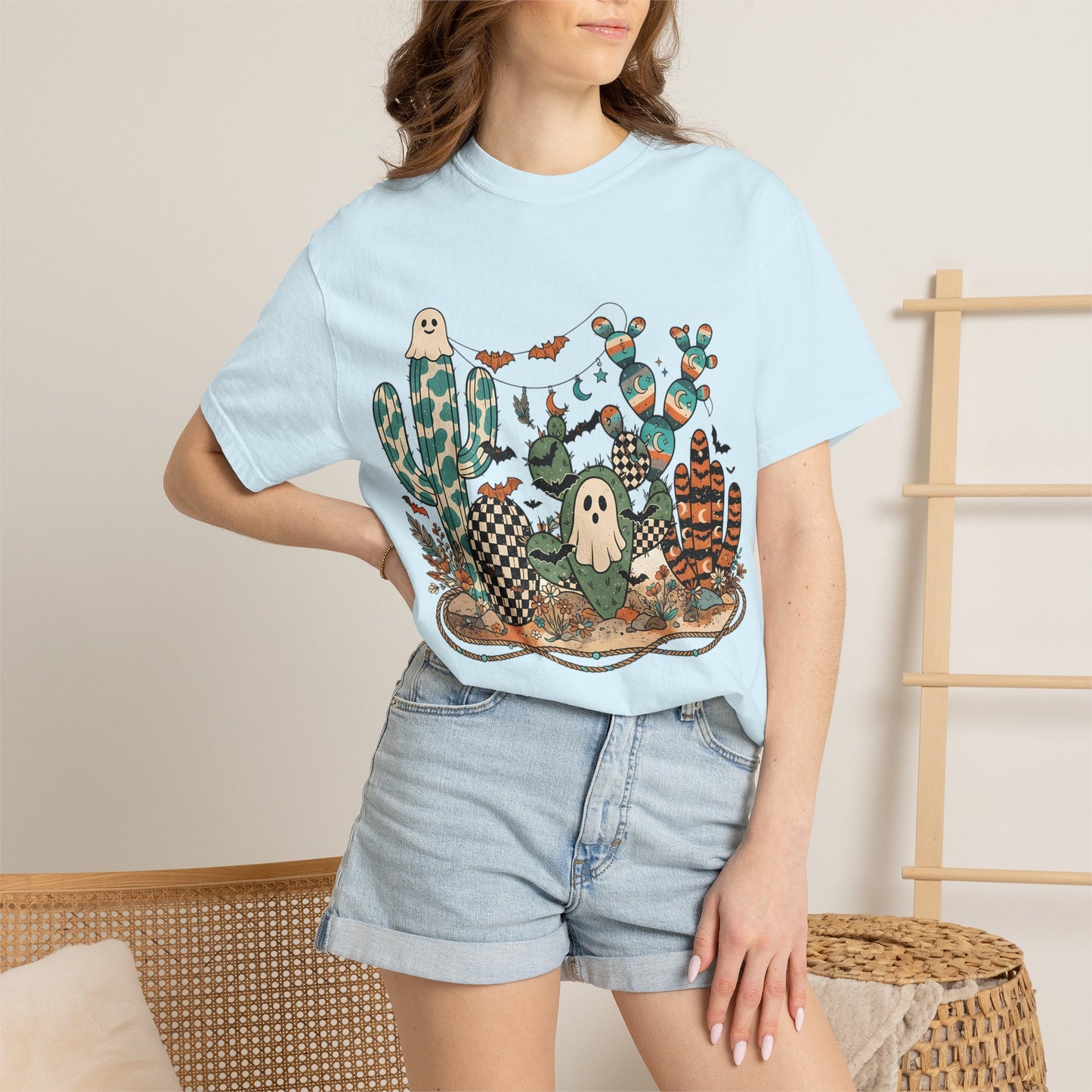 Cactus Patch Halloween T-Shirt — Whimsical Ghosts & Desert Succulents