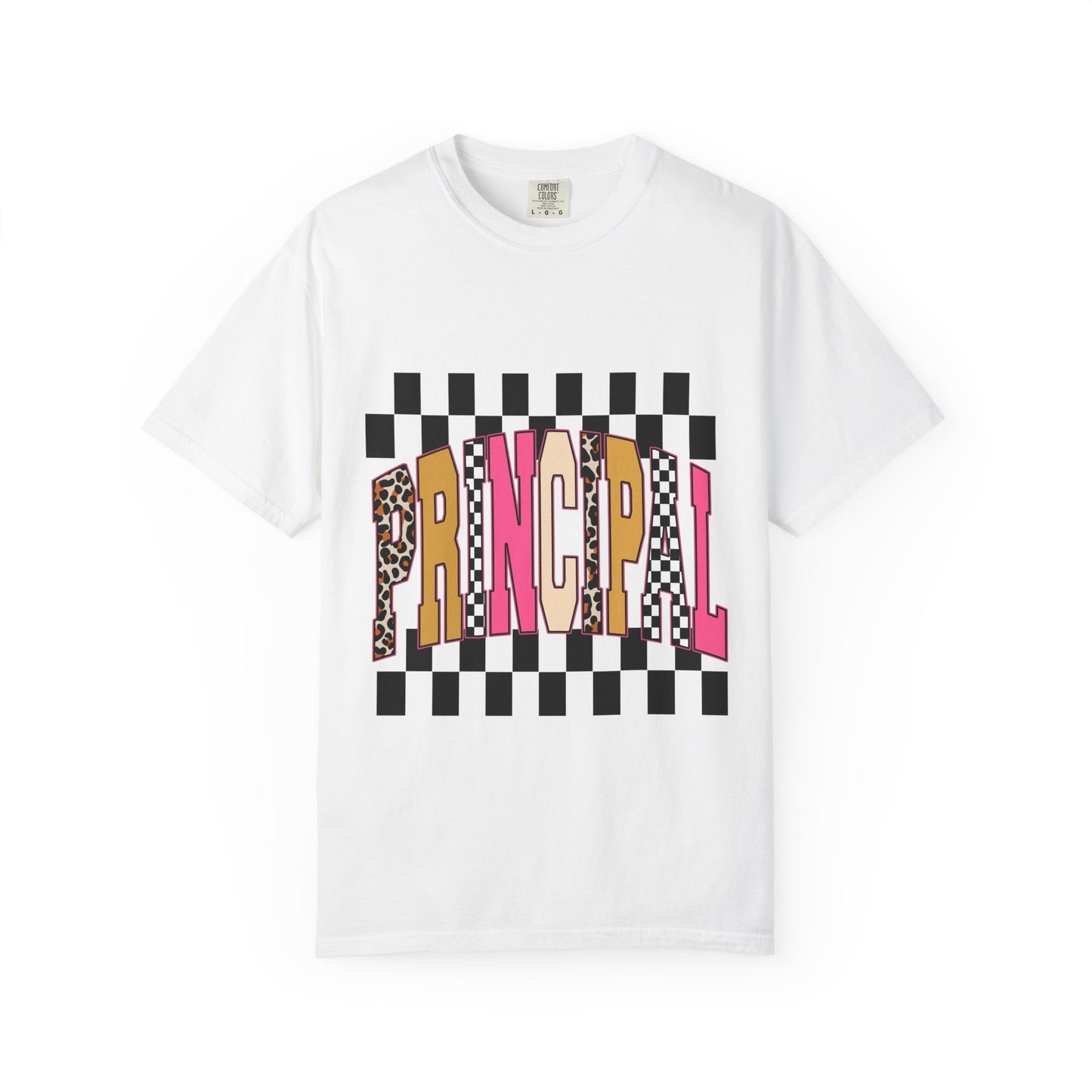 Principal Bow Stripe T‑Shirt — Cute Pink & Navy Teacher Tee
