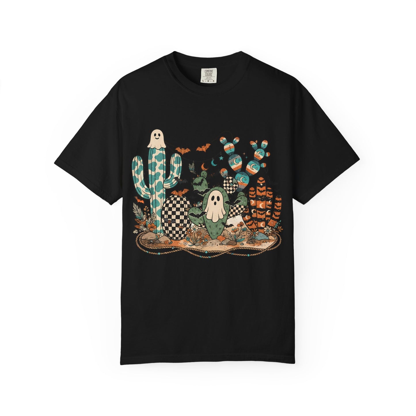 Cactus Patch Halloween T-Shirt — Whimsical Ghosts & Desert Succulents