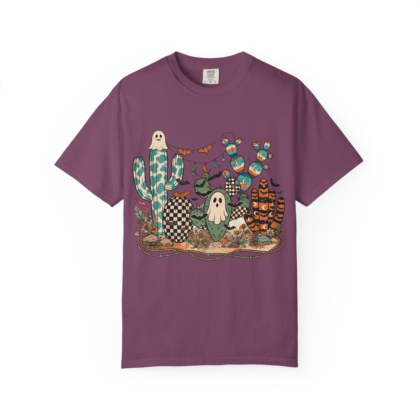 Cactus Patch Halloween T-Shirt — Whimsical Ghosts & Desert Succulents