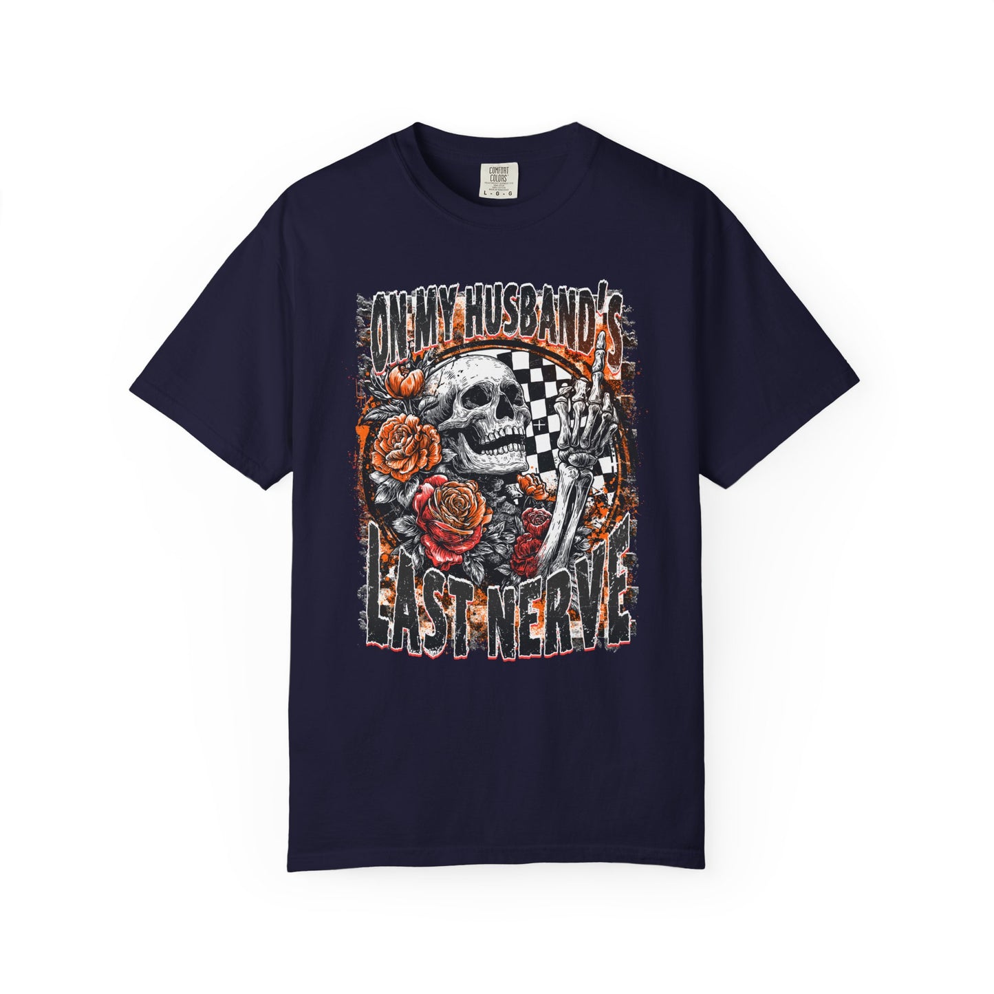 Easy Nerve T-Shirt — Skull, Roses & Racing Flag Graphic Tee