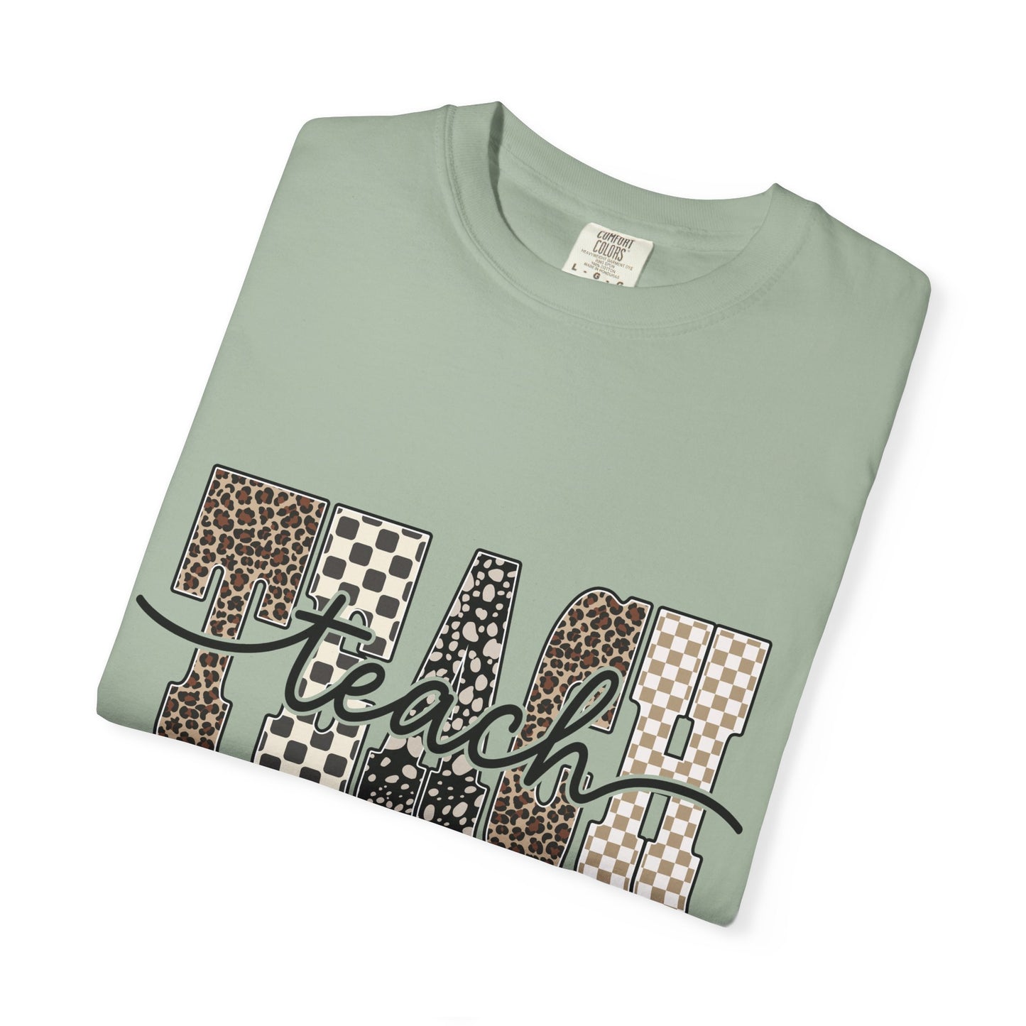 Teacher Graphic T-Shirt — Leopard & Checkerboard "Teach" Design