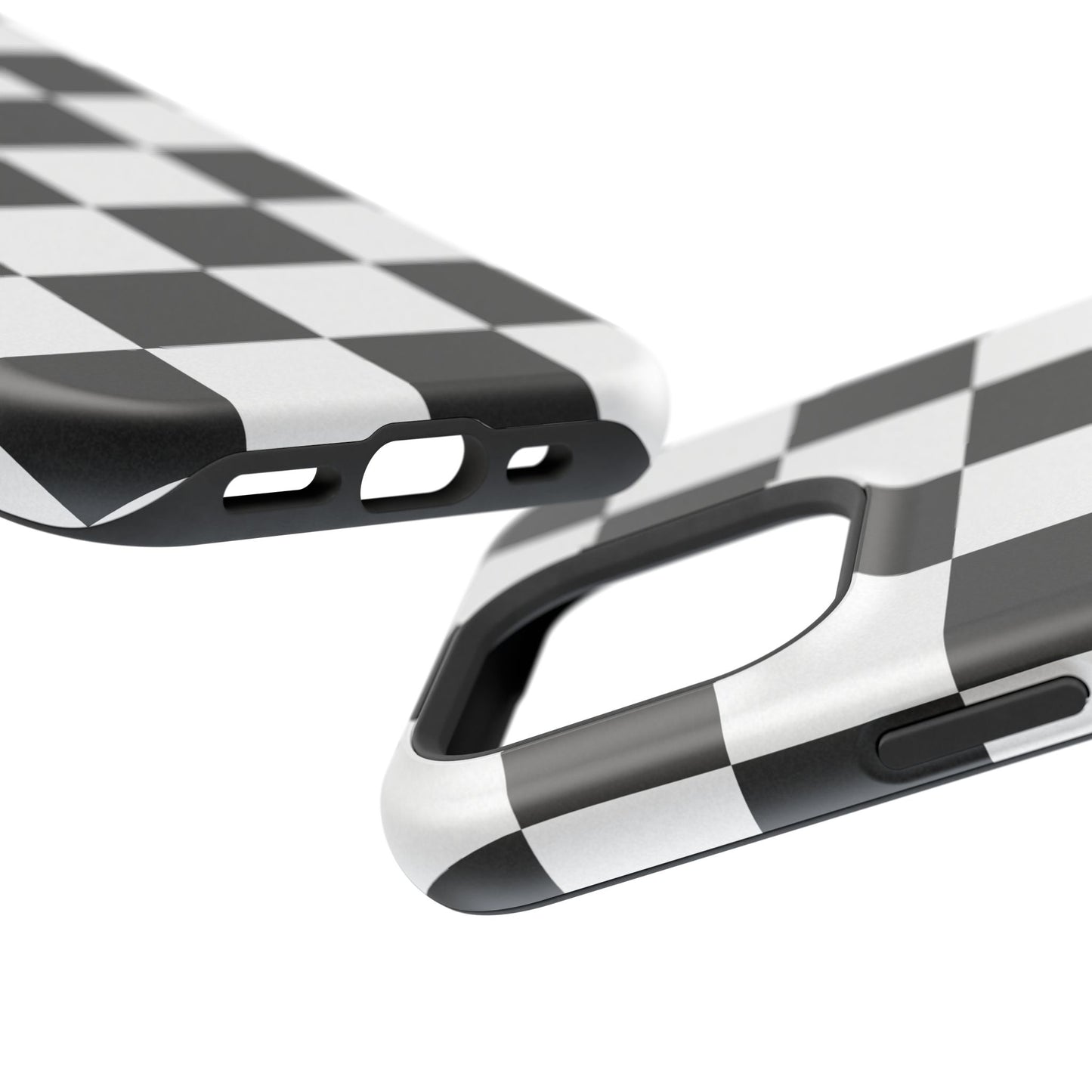 Black & White Checkered Magnetic Impact Phone Case — Shockproof, Wireless Charging Compatible