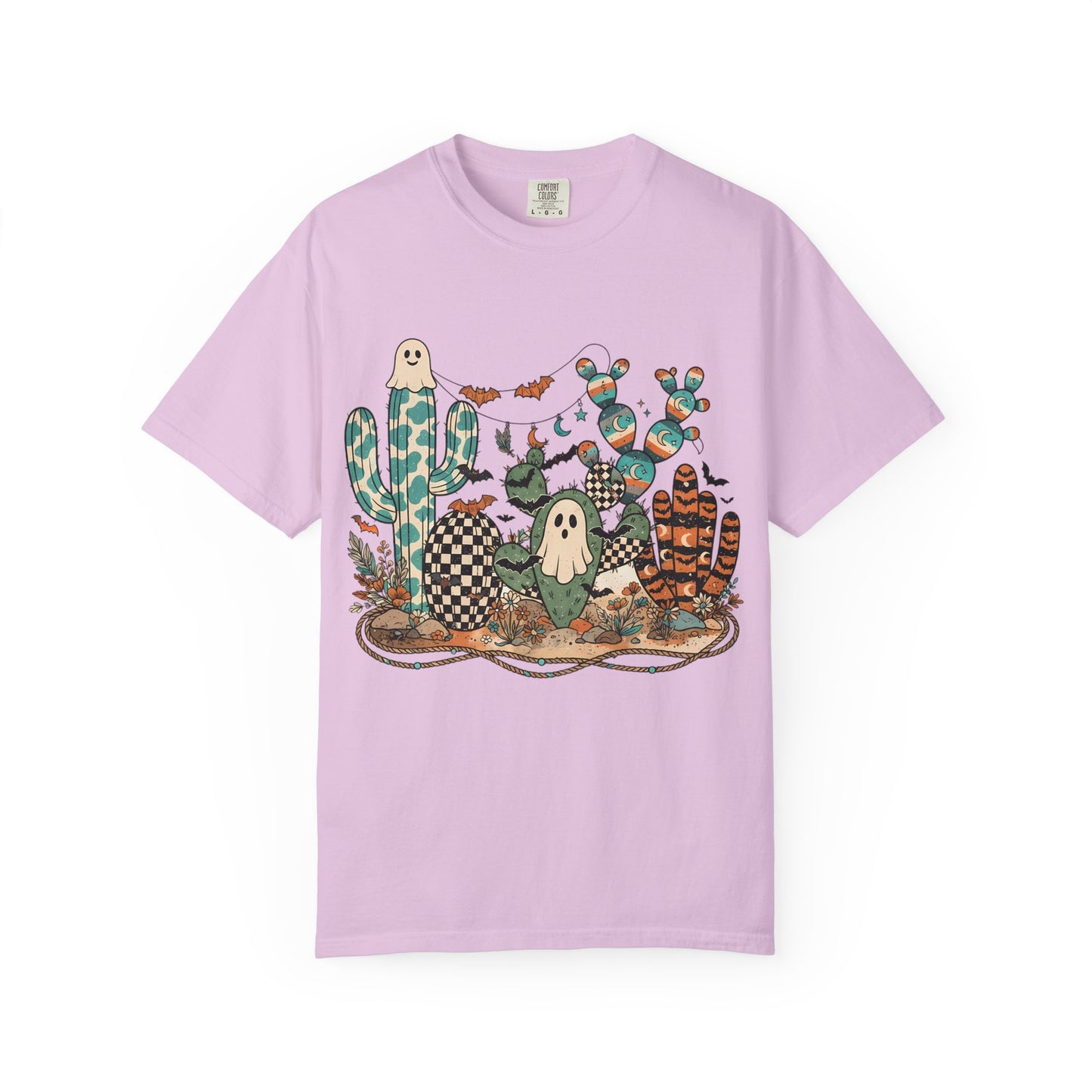 Cactus Patch Halloween T-Shirt — Whimsical Ghosts & Desert Succulents