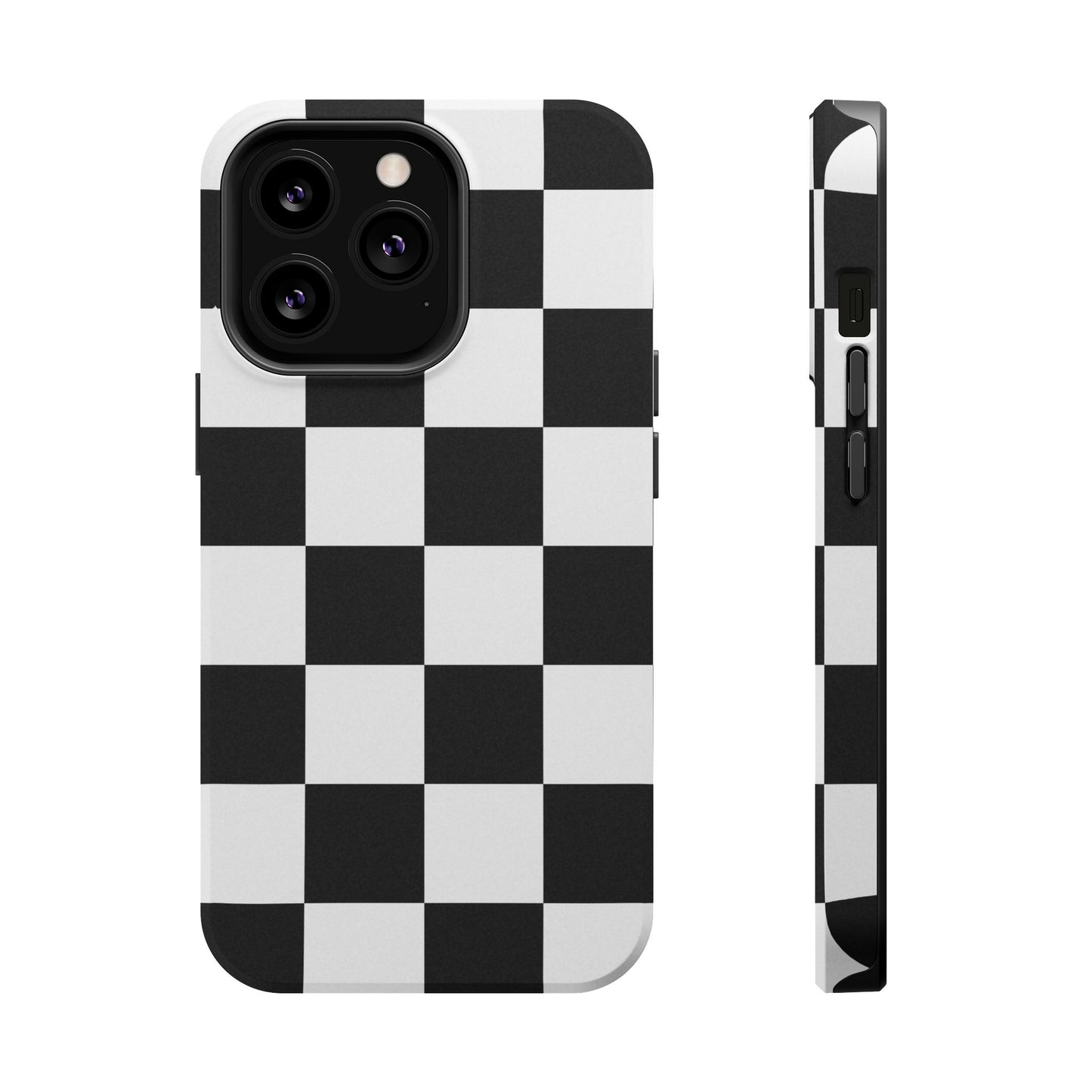 Black & White Checkered Magnetic Impact Phone Case — Shockproof, Wireless Charging Compatible