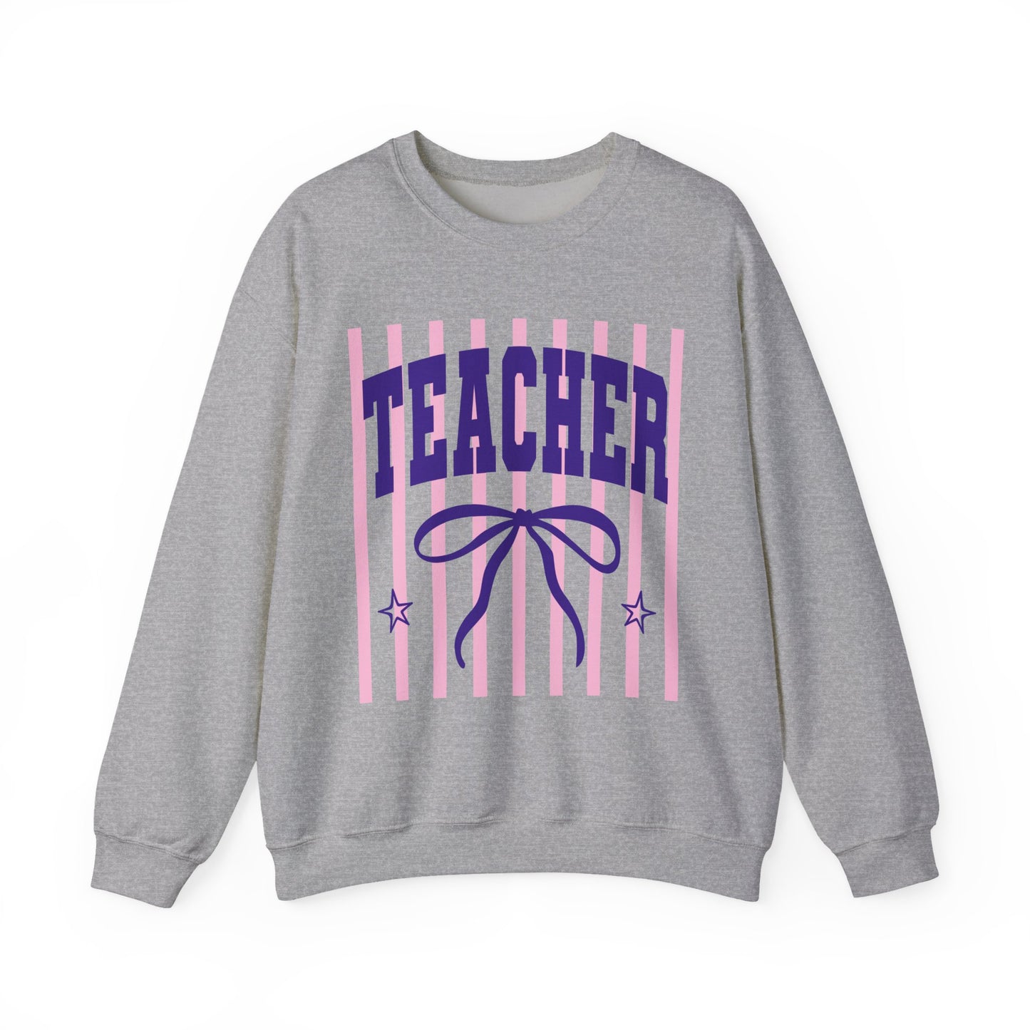 Teacher Crewneck Sweatshirt — Pink Stripes & Bow Design