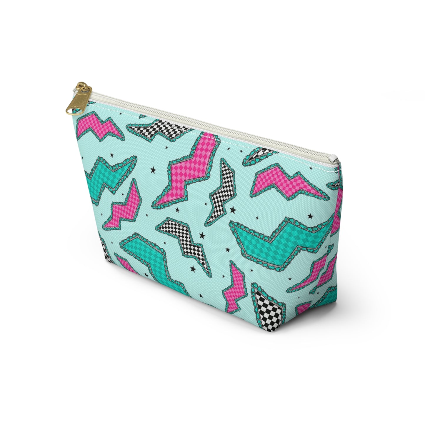 Retro 80s Geometric Accessory Pouch – T‑Bottom Makeup & Travel Zip Bag