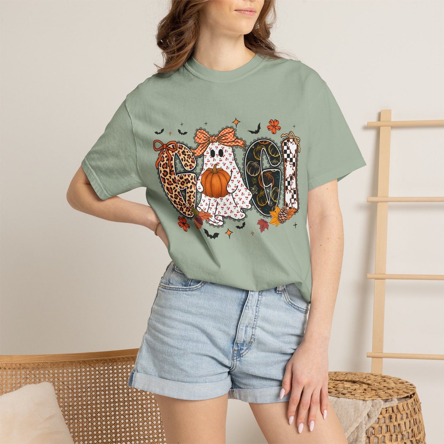Halloween "Gigi" T-Shirt — Pumpkin, Leopard & Mask Fall Tee
