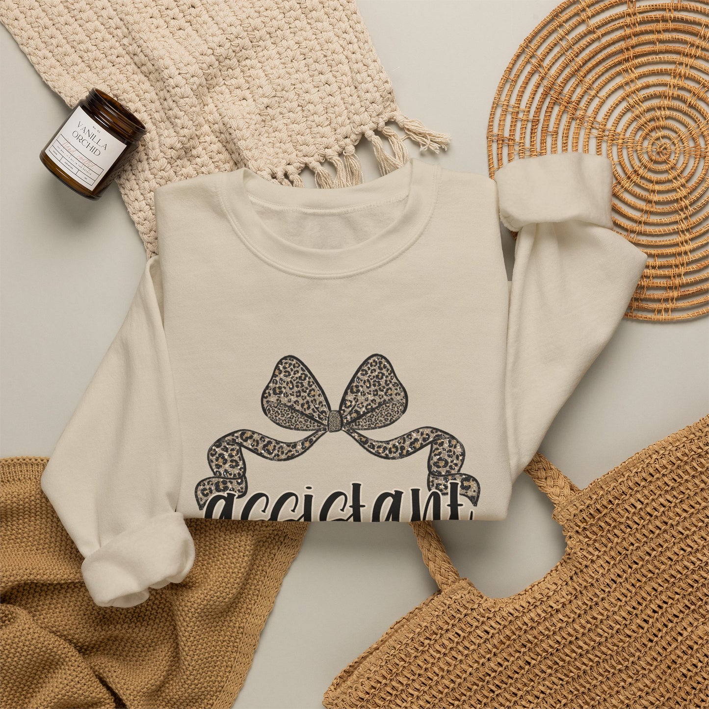 Assistant Principal Sweatshirt — Leopard Bow Crewneck for School Leaders