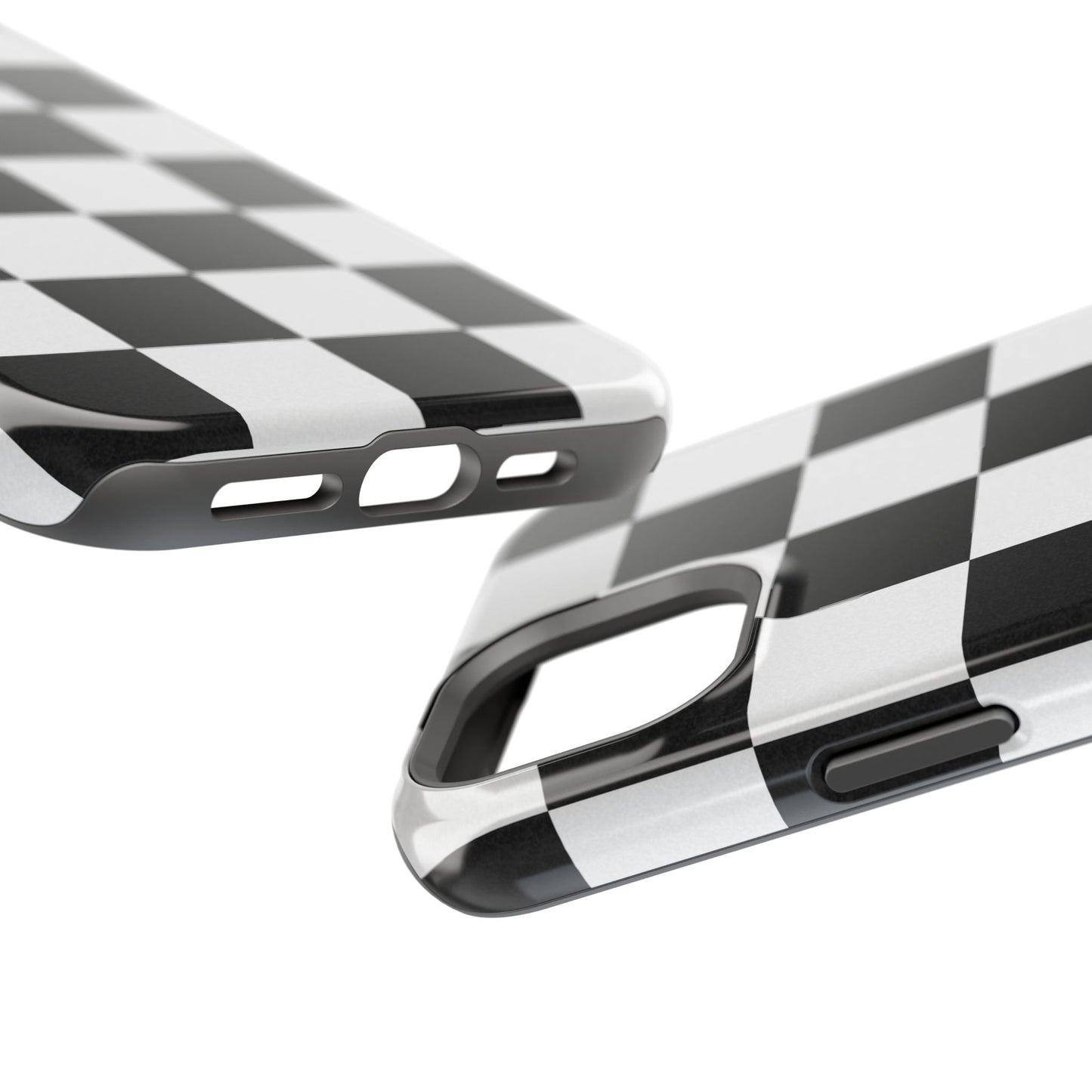 Black & White Checkered Magnetic Impact Phone Case — Shockproof, Wireless Charging Compatible