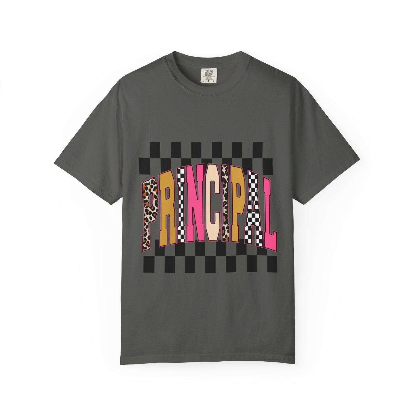 Principal Bow Stripe T‑Shirt — Cute Pink & Navy Teacher Tee