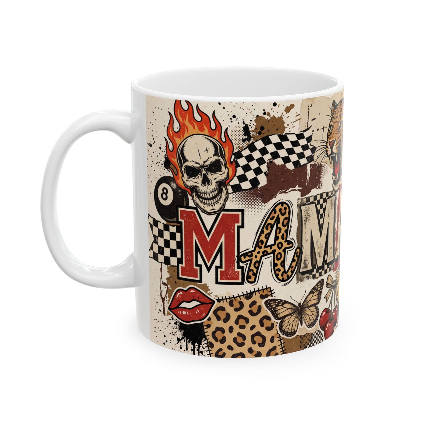 Vintage Tattoo Mom Ceramic Mug — Route 66, Leopard & Skull Retro Coffee Cup (11oz/15oz)