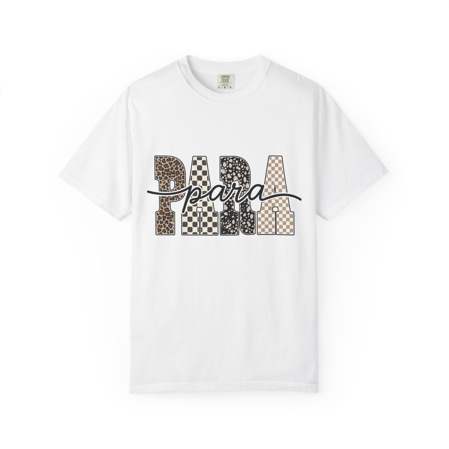 Para T-Shirt — Leopard & Checker Block Letter Graphic Tee