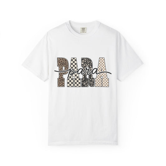 Para T-Shirt — Leopard & Checker Block Letter Graphic Tee