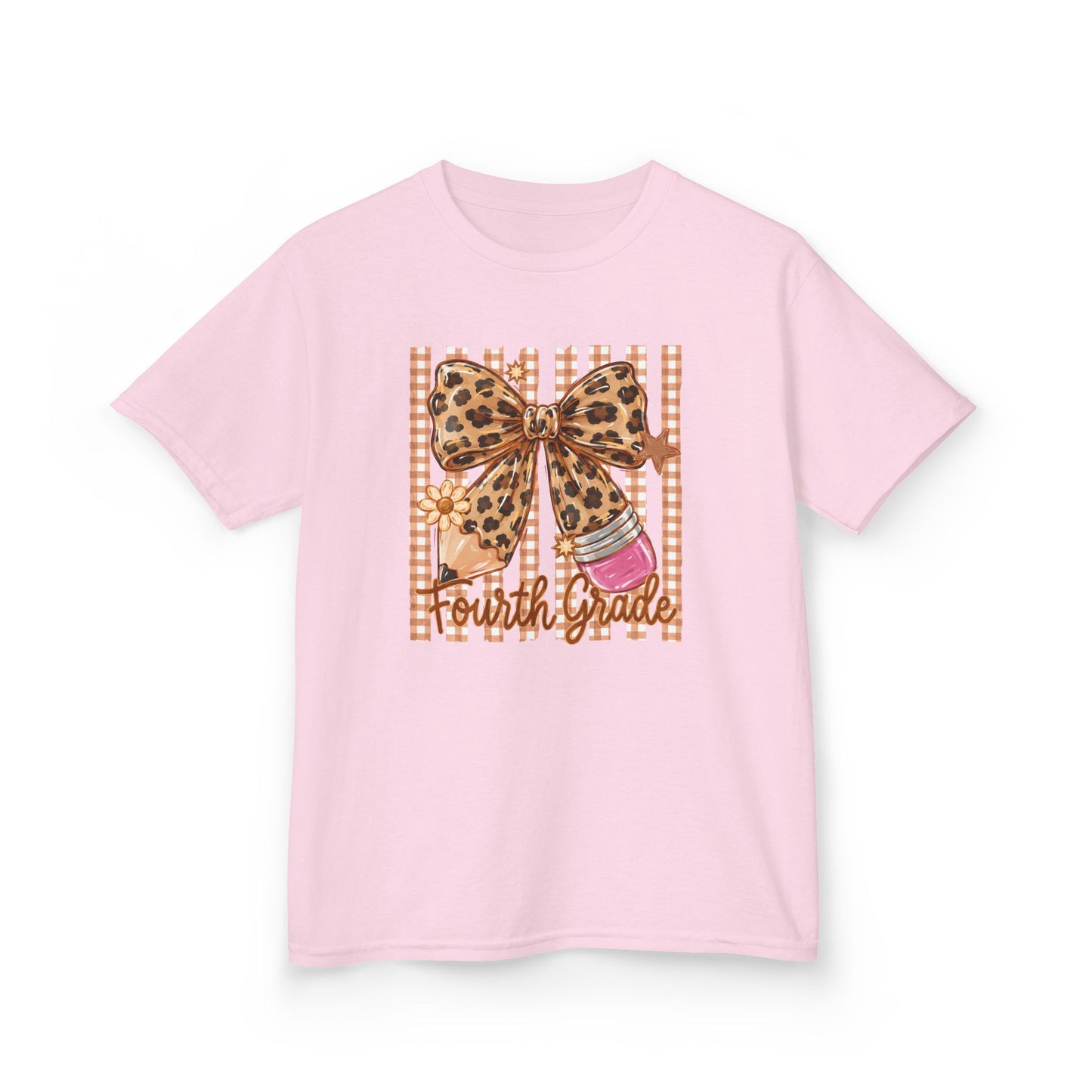 Fourth Grade Leopard Bow Kids Tee — Cute School Back-to-School Shirt