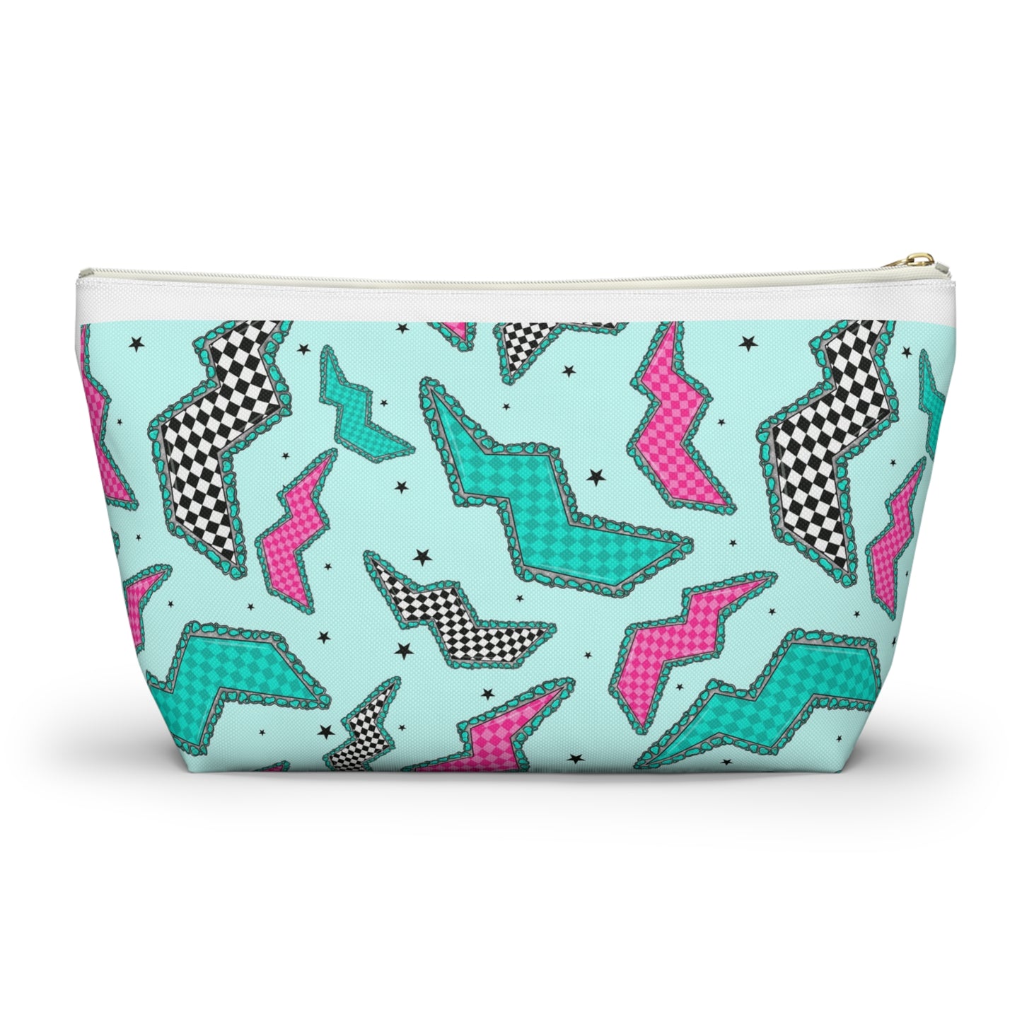 Retro 80s Geometric Accessory Pouch – T‑Bottom Makeup & Travel Zip Bag