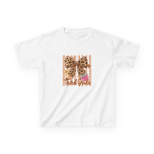Third Grade Leopard Bow Kids Tee