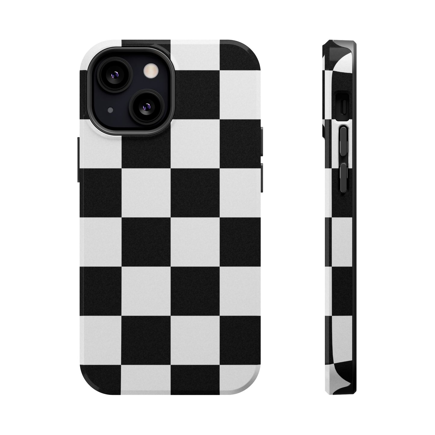 Black & White Checkered Magnetic Impact Phone Case — Shockproof, Wireless Charging Compatible