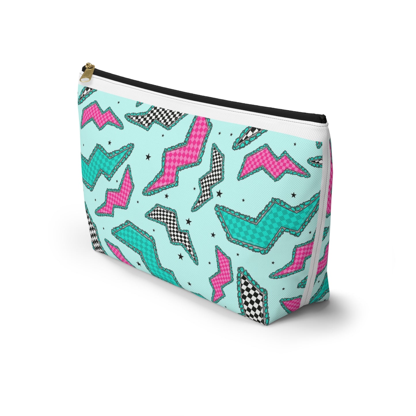 Retro 80s Geometric Accessory Pouch – T‑Bottom Makeup & Travel Zip Bag