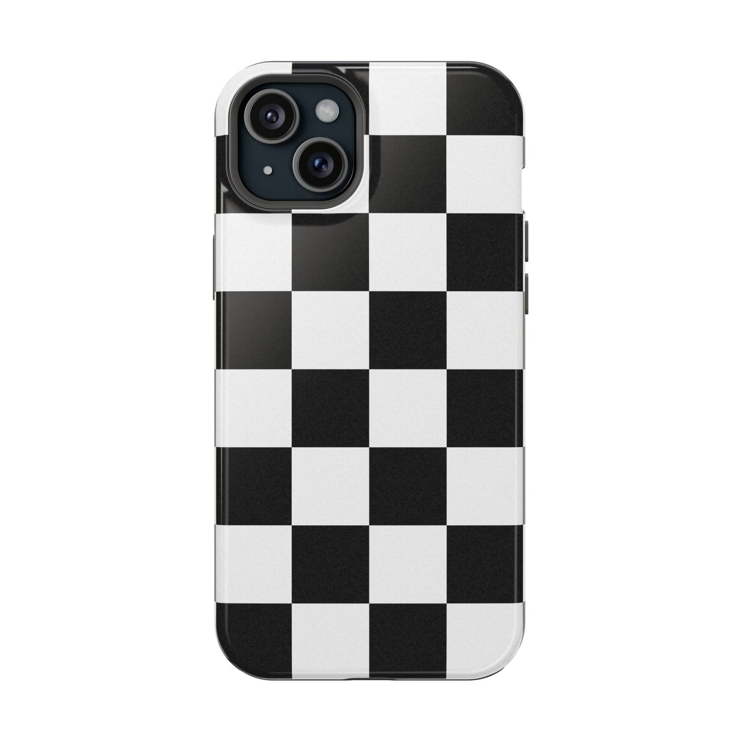 Black & White Checkered Magnetic Impact Phone Case — Shockproof, Wireless Charging Compatible