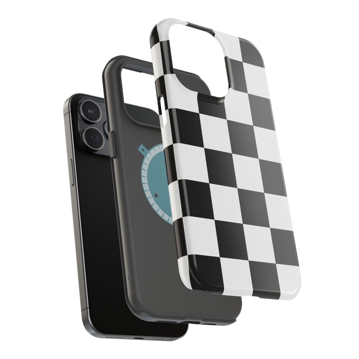 Black & White Checkered Magnetic Impact Phone Case — Shockproof, Wireless Charging Compatible