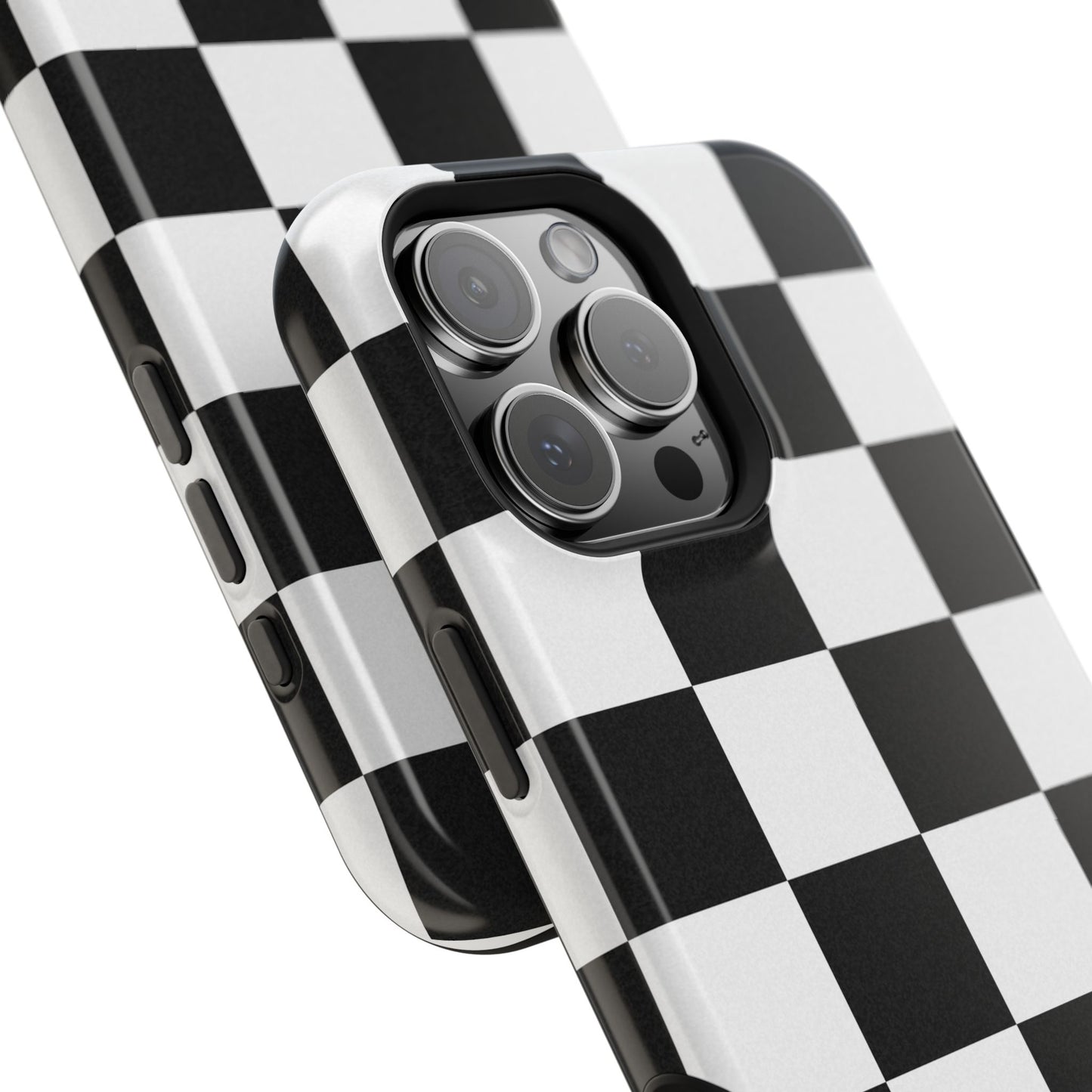 Black & White Checkered Magnetic Impact Phone Case — Shockproof, Wireless Charging Compatible